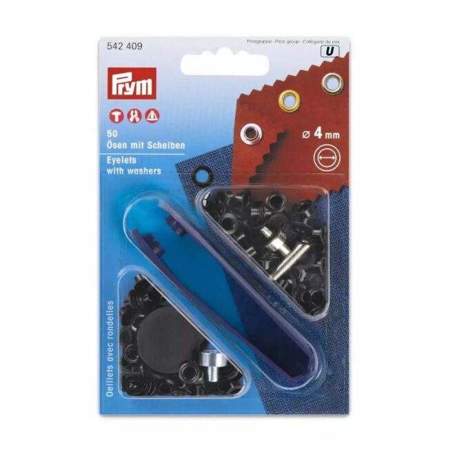 Ösen mit Scheiben, 4mm, schwarz von Prym