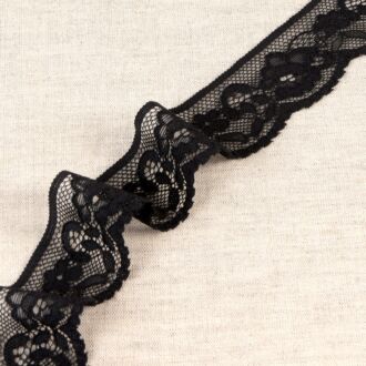 33mm Elastische Spitzenborte Blumen schwarz