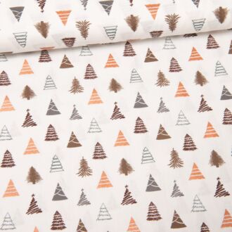 Baumwollwebware Weihnachten Mini-Tannenbäume weiß/metallic